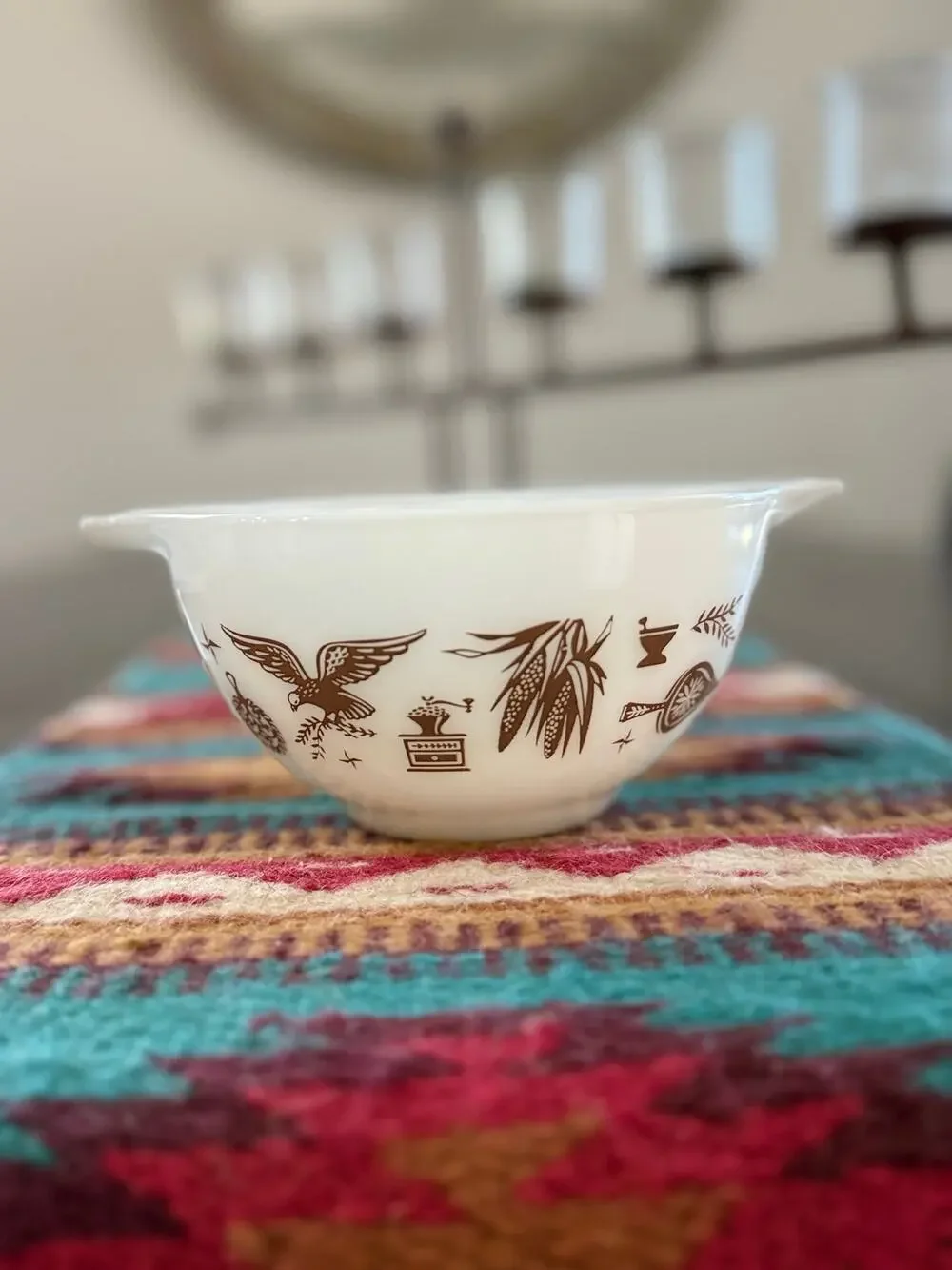 Vintage Pyrex Early American Cinderella Mixing Bowl #443 2.5 Qt Brown White USA